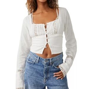 Free People White Eyelet Button-Up Blouse